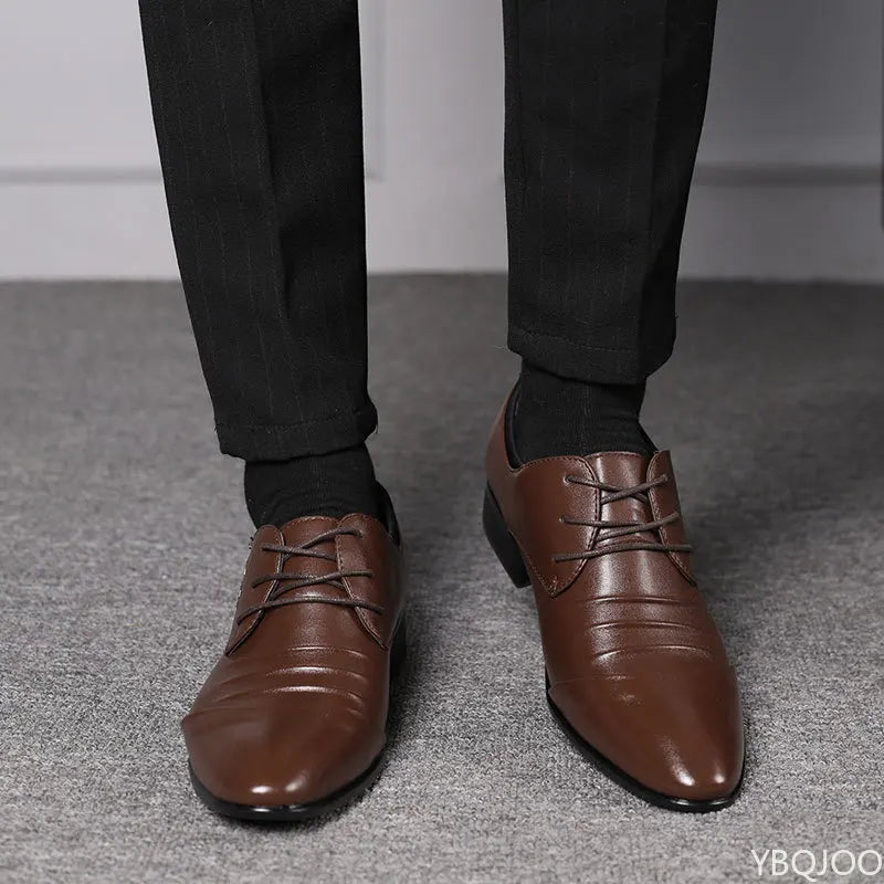 Men’s Plus Size Leather Shoes – Trendy Versatile Business Flats, Comfortable Formal Footwear for Wedding & Party