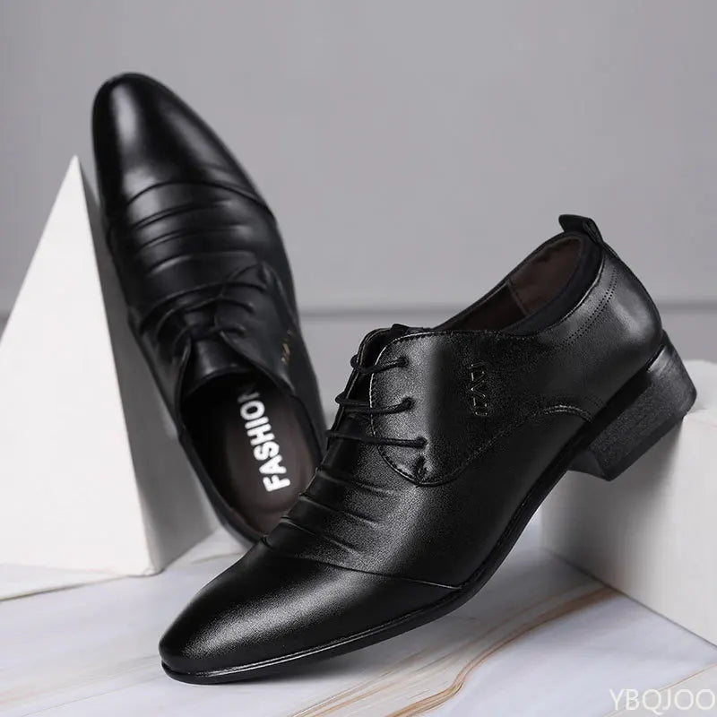 Men’s Plus Size Leather Shoes – Trendy Versatile Business Flats, Comfortable Formal Footwear for Wedding & Party
