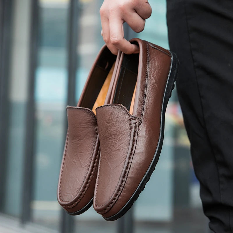Men’s Genuine Leather Loafers – Luxury Italian Moccasins, Casual Slip-On Driving Shoes, Breathable Comfort Footwear
