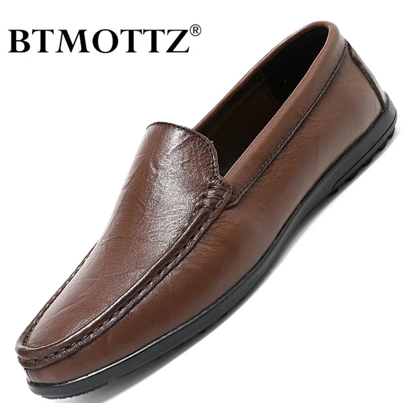 Men’s Genuine Leather Loafers – Luxury Italian Moccasins, Casual Slip-On Driving Shoes, Breathable Comfort Footwear